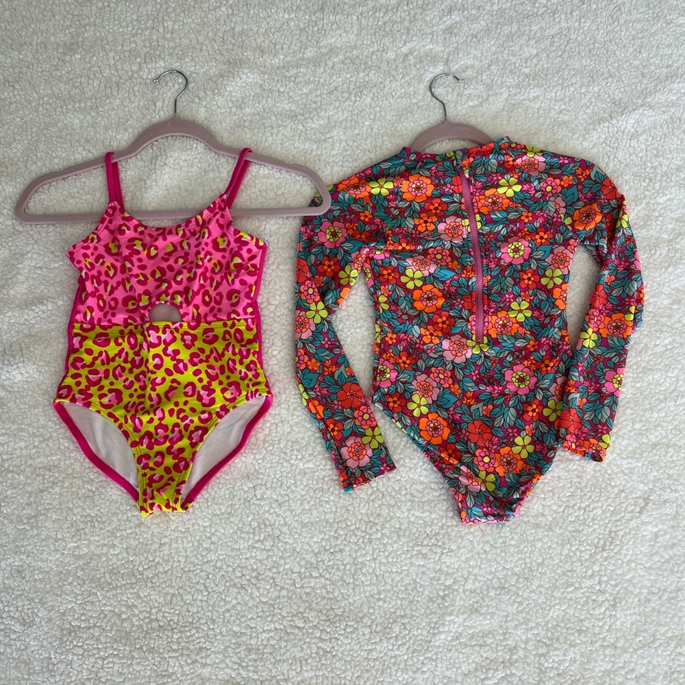 Floral Long Sleeve and Pink Swimsuit Set
